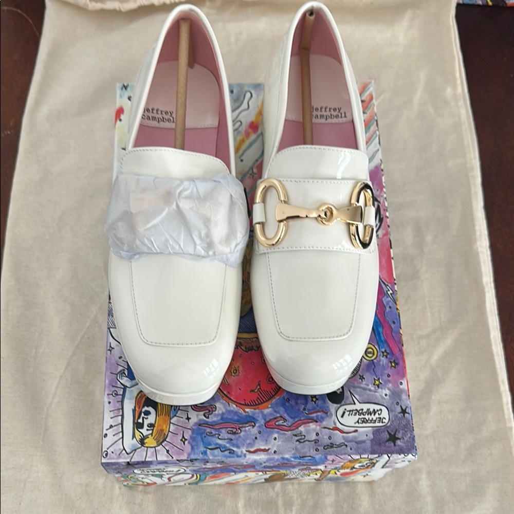 Jeffrey Campbell Cream Loafers with Gold and Silver Details